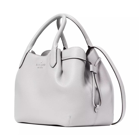 New Kate Spade Dumpling Large Satchel Pebble Leather Mountain Gray - Picture 3 of 5